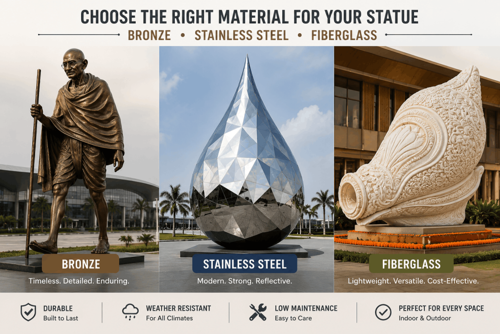 Bronze vs Stainless Steel vs Fiberglass Statues Which Material Should You Choose